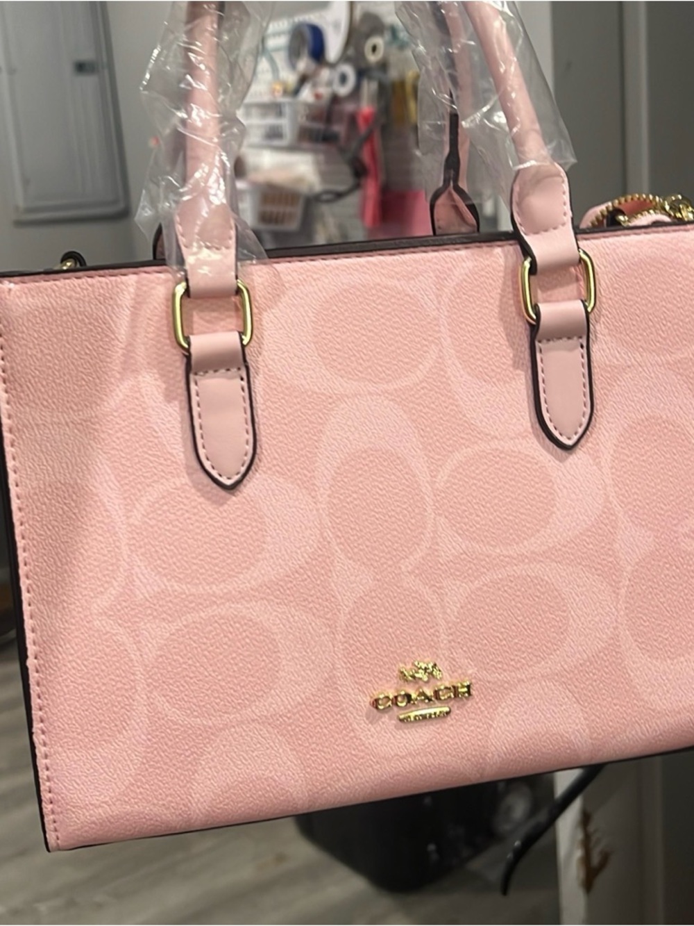 Coach Pink Signature Satchel with Gold Hardware